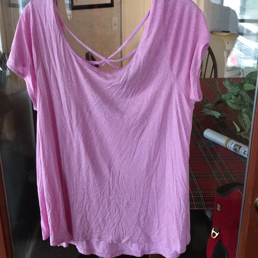 Sparkly pink short sleeve blouse
